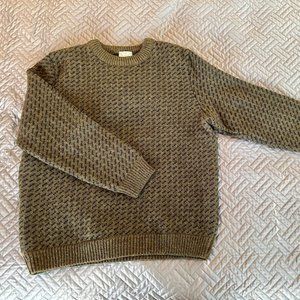 LL Bean Made in Norway Wool Crewneck Sweater, XL, brown with navy blue,